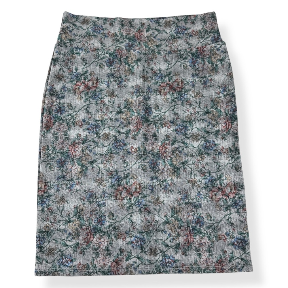 LuLaRoe‎ Cassie Skirt Womens XL Floral Print on Gray Stretch Pencil Skirt